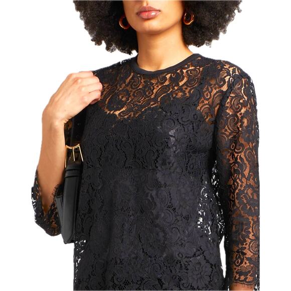 NWT Dolce & Gabbana Black Lace 3/4 Sleeve Top Blouse IT 38